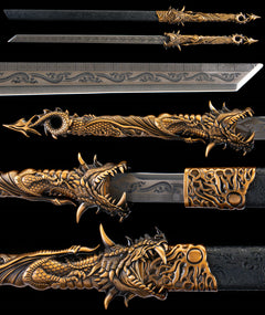 Black Gold Dragon Tang Dao 1065 Carbon Steel - LRT002