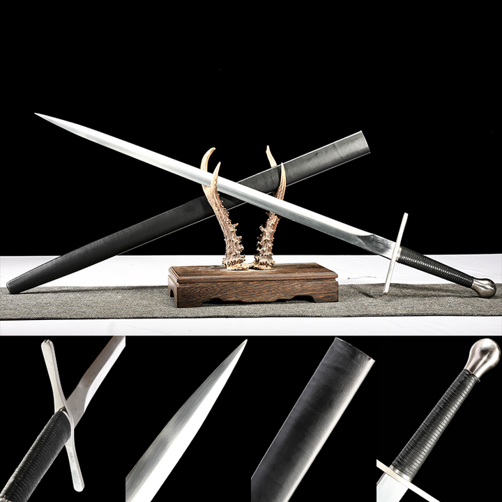 سيف فارس (سيف يد واحدة) - Plain-Blade, Black Scabbard, Black Grip, 1060 فولاذ | 单手欧剑无槽款3