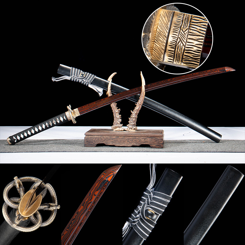 Red Damascus T10 Steel Katana product photo 1