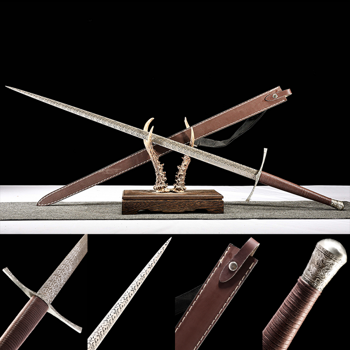 سيف فارس (سيف يد واحدة) - Auspicious Cloud, Engraved Blade, Brown Leather Scabbard, 1060 فولاذ | 祥云欧剑