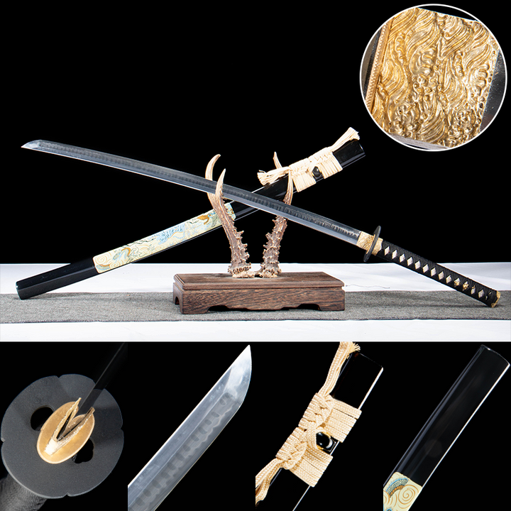 Katana - Shifang T10 aço temperado com argila Double Hamon Papaya Tsuba | 十方