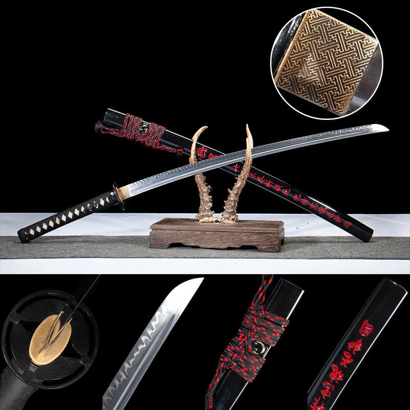 Black Red Iron Sukashi T10 Clay Tempered Katana - 斩业