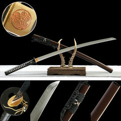 Katana – Kappaku 褐魄 - T10 clay tempered steel Katana handle, guard, and fittings detail photo