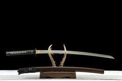 Katana – Kappaku 褐魄 - T10 clay tempered steel Katana handle, guard, and fittings detail photo