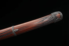 Katana – Sekiro Inspired Red Mortal Blade | Akai Fushizanken（赤い不死斬剣） handle, guard, and fittings detail photo