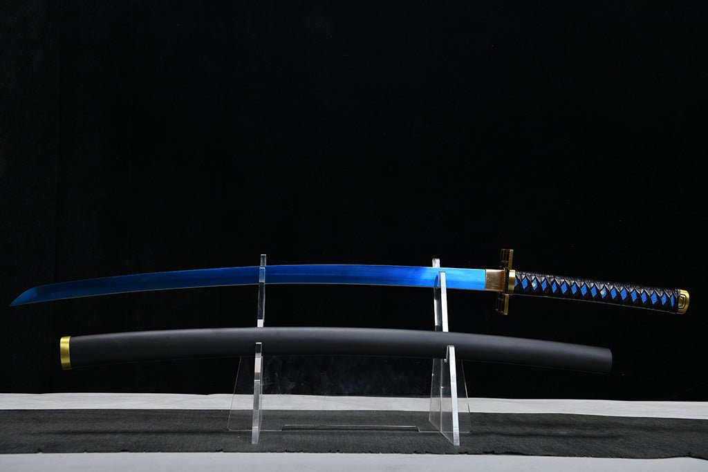 28 Inch High Manganese Steel Katana with Transparent Blue Lacquer - Tokito Muichiro's Nichirin Sword | NIMOFAN®