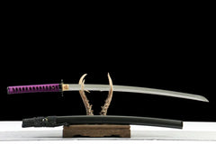Katana – Kurohana no Tsubaki 黒花の椿 - T10 clay tempered steel Katana blade and saya detail photo
