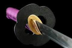 Katana – Kurohana no Tsubaki 黒花の椿 - T10 clay tempered steel Katana blade and saya detail photo