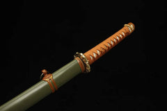 Katana – WWII 98式 Guntō Replica with Brass Mountings |... handle, guard, and fittings detail photo