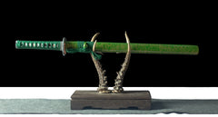 Chokutō – Green Thunderfold 緑雷の直刀 - folded steel Chokuto Sword full product photo