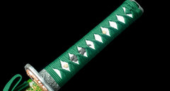 Chokutō – Green Thunderfold 緑雷の直刀 - folded steel Chokuto Sword display view product photo