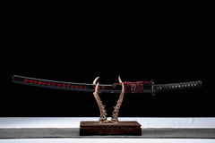 Black Red Iron Sukashi T10 Clay Tempered Katana - 斩业