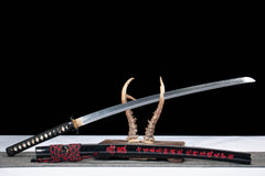 Black Red Iron Sukashi T10 Clay Tempered Katana - 斩业