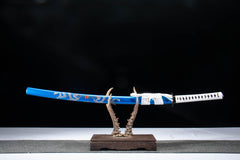 Blue Twin Dragon Engraved 1065 Katana product photo 1