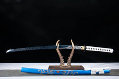 Blue Twin Dragon Engraved 1065 Katana product photo 4