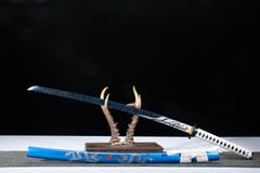 Blue Twin Dragon Engraved 1065 Katana product photo 5