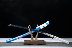 Blue Twin Dragon Engraved 1065 Katana product photo 6