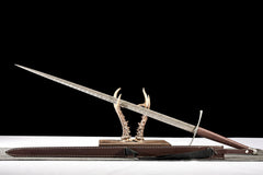 Engraved Blade, Brown Leather Scabbard european sword product photo 5