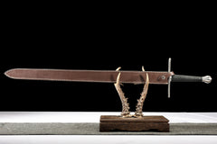 Brown Leather Scabbard, Black Grip european sword product photo 1