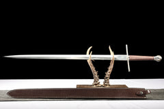 Brown Leather Scabbard, Burgundy Grip european sword product photo 7