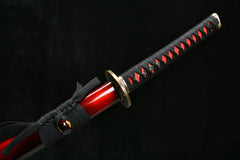High Manganese Steel Katana with Crimson Lacquered Saya 緋影 Hi-Kage... display view product photo