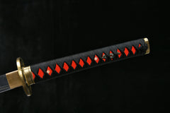 High Manganese Steel Katana with Crimson Lacquered Saya 緋影 Hi-Kage... blade and saya detail photo