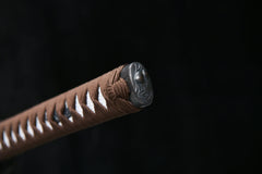 Katana – T10 Clay Tempered Steel Monkey-Themed Katana 猿の刀 Saru Tōtō handle, guard, and fittings detail photo