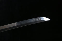 Katana – T10 Clay Tempered Blade with Red Saya 緋炎 handle, guard, and fittings detail photo