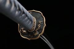 Katana – Rairyū Katana T10 Clay Tempered Blade 雷龍 Rairyū handle, guard, and fittings detail photo