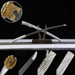 Katana – Ghost of Yōtei Gilded Dawn 1065 Steel | 羊蹄山の魂 破暁鍍金 blade and saya detail photo