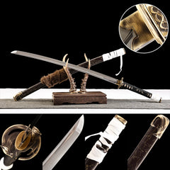 Katana – Ghost of Yōtei Lone Wolf T10 Clay Tempered Blade | 羊蹄山の魂 孤狼 blade and saya detail photo