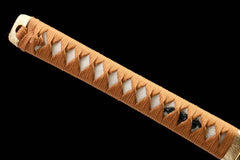 Katana – Kakuwa 褐纹 - folded steel Katana handle, guard, and fittings detail photo