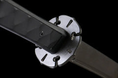 Tactical Katana – 5160 Silent Fang Straight Blade | Silent Fang handle, guard, and fittings detail photo