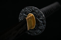 Cloud Dragon Blackened Carving B 1060 Steel Katana | NIMOFAN - 710872403171509