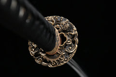 Katana – Heavy Blade Wide Manganese Steel Sword 黒雷 Kokurai - 65Mn... handle, guard, and fittings detail photo
