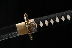 Katana – Heavy Blade Wide Manganese Steel Sword 黒雷 Kokurai - 65Mn... handle, guard, and fittings detail photo