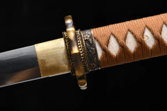 Guntō – Type 98 Late-War Officer Sword | T10 Straight Hamon - Katana handle, guard, and fittings detail photo