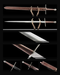 arming-sword-1060-plain-blade-brown-leather-scabbard-burgundy-grip composite card
