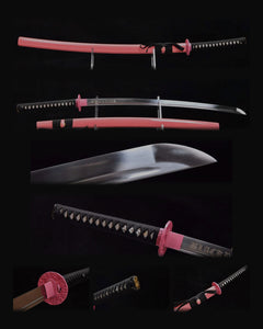 Katana - BLACKPINK Lisa Shut Down - collage of sword views with pink scabbard, black handle and pink guard details