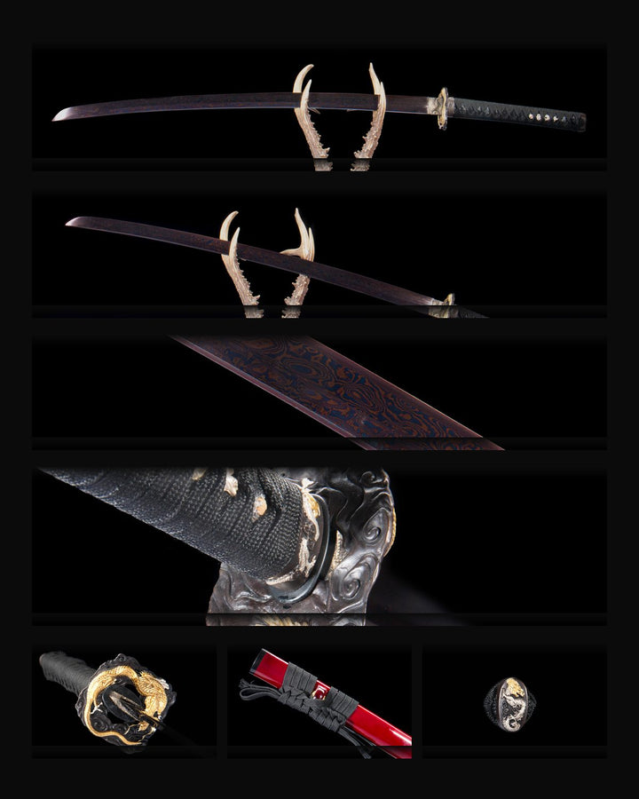 Katana - Anyi T10 damascénska skladaná oceľ Gilded Coiling Dragon | 安艺