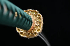 Tachi – Kinran no Hana 金蘭の華 - T10 clay tempered steel Tachi Sword handle, guard, and fittings detail photo