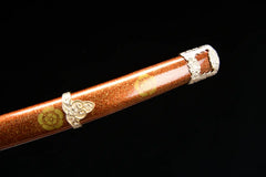 Tachi – Kinran no Hana 金蘭の華 - T10 clay tempered steel Tachi Sword handle, guard, and fittings detail photo