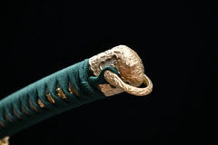 Tachi – Kinran no Hana 金蘭の華 - T10 clay tempered steel Tachi Sword handle, guard, and fittings detail photo