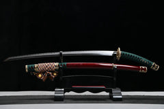 Tachi – Folded Steel Japanese Tachi Sword in Reverse Mount 花嵐 Hana... blade and saya detail photo