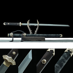 Tang Dao Meijian T10 steel sword in black scabbard - overview