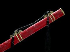 Tang Dao Meijian red scabbard - suspension fitting detail