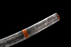 Tanto – Homurashimo 焔霜 - T10 clay tempered steel Tanto handle, guard, and fittings detail photo