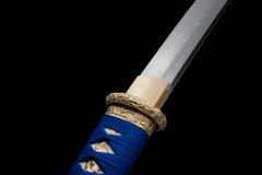 Tanto – Ryūseijin 流星の刃 - T10 clay tempered steel Tanto handle, guard, and fittings detail photo
