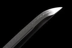 Tanto - T10 Clay Tempered Blade 紅葉の風 blade and saya detail photo