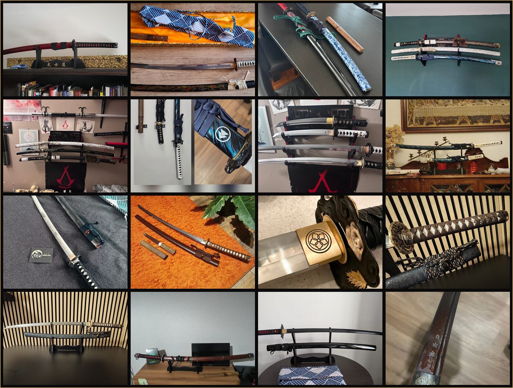 NIMOFAN customer review photos showing swords received and displayed by buyers